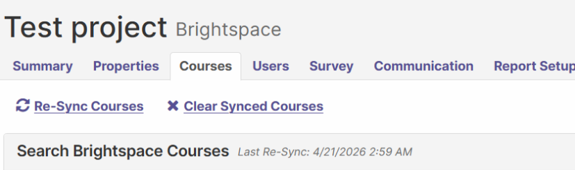 Image showing the Re-Sync Course button below the Courses Tab