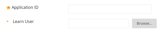 Fields for 'Application ID' and 'Learn User' with a 'Browse' button.