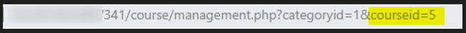A URL showing a highlighted parameter in the link indicating 'courseid=5.'