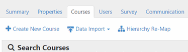 The Courses tab showing options to Create New Course, Data Import, and Hierarchy Re‑Map.