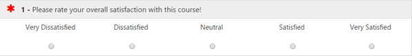 The course evaluation item showing a prompt asking for overall satisfaction with the course using a scale from very dissatisfied to very satisfied.