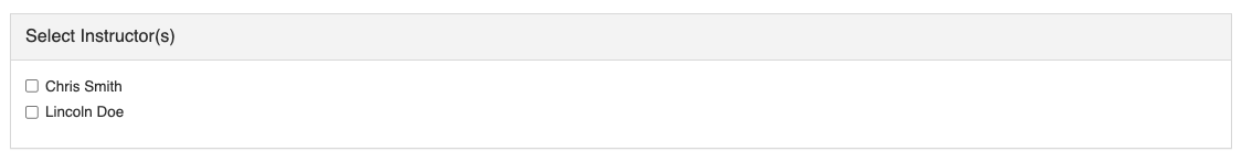 A survey page showing a list of instructors in a team-taught course where students can select the instructors they worked with before answering evaluation questions.