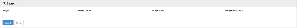 The Search panel showing project and course filter fields.