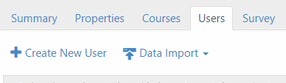 The Users tab showing options for Create New User and Data Import.