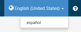 A language selection menu showing English (United States) with español displayed as the dropdown option.